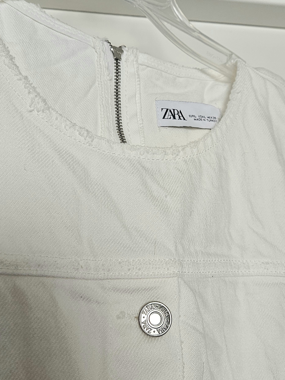 ZARA White Denim Long Dress with Silver Hardware